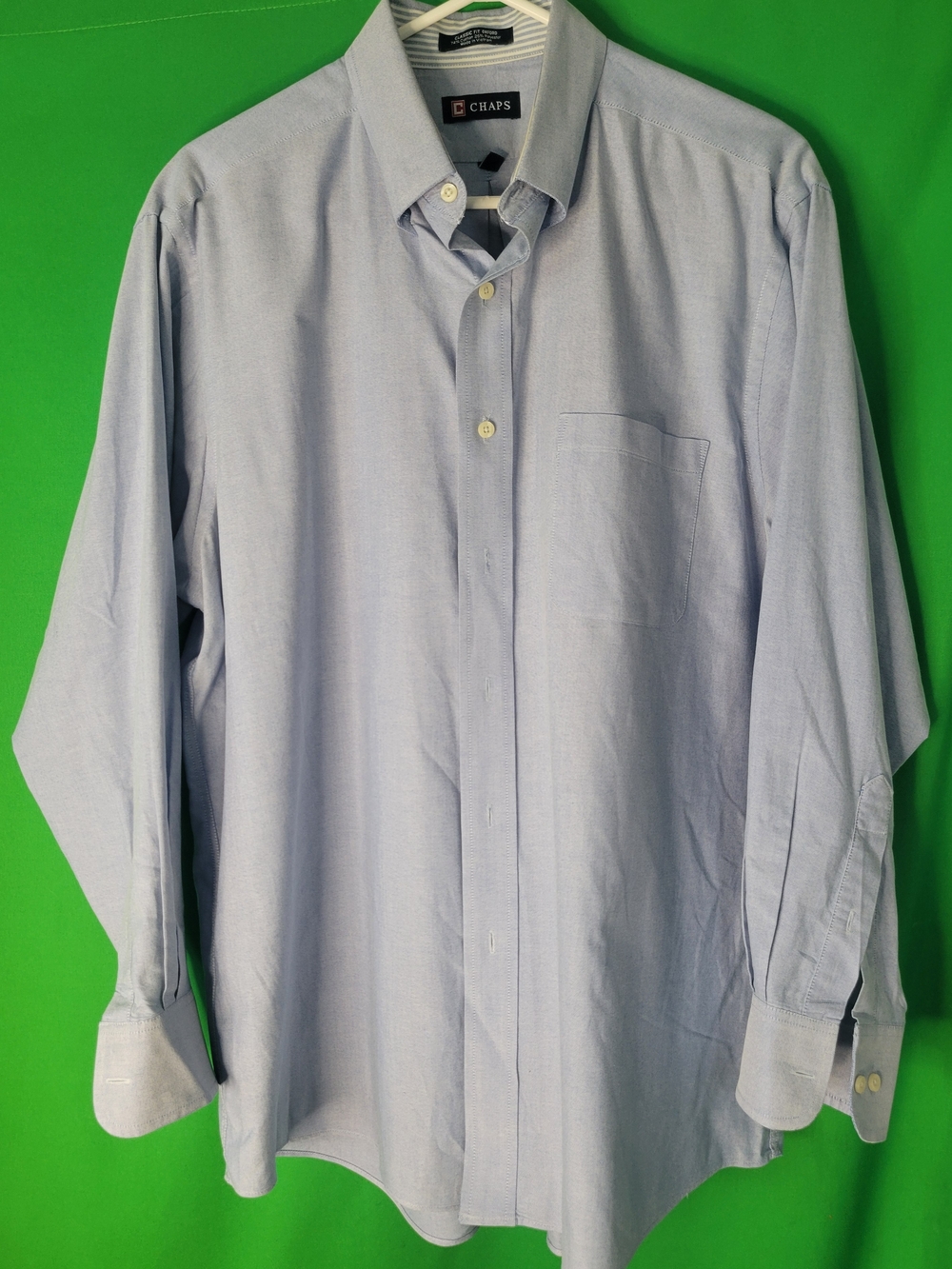 Chaps Men's Light Blue Button-Down Dress Shirt 16 16.5 32-33 Classic Fit Oxford